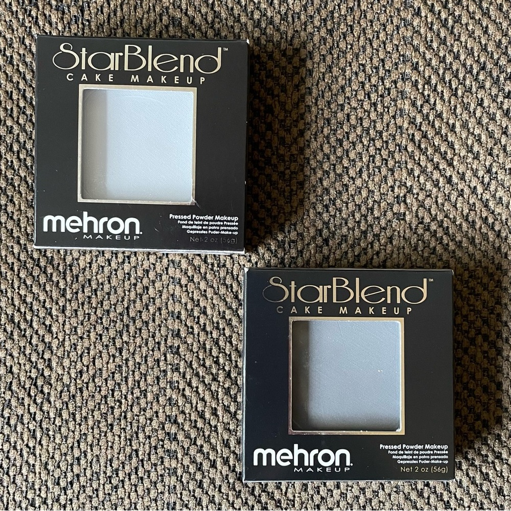 TWO Mehron StarBlend Cake Makeup, Lt Grey and Monster Grey, 2oz. each